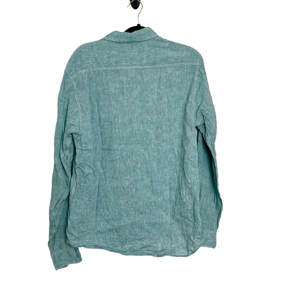 Faherty Light Teal Linen Long Sleeve Collared Buttonup Chest Pockets Size Medium - Picture 2 of 6